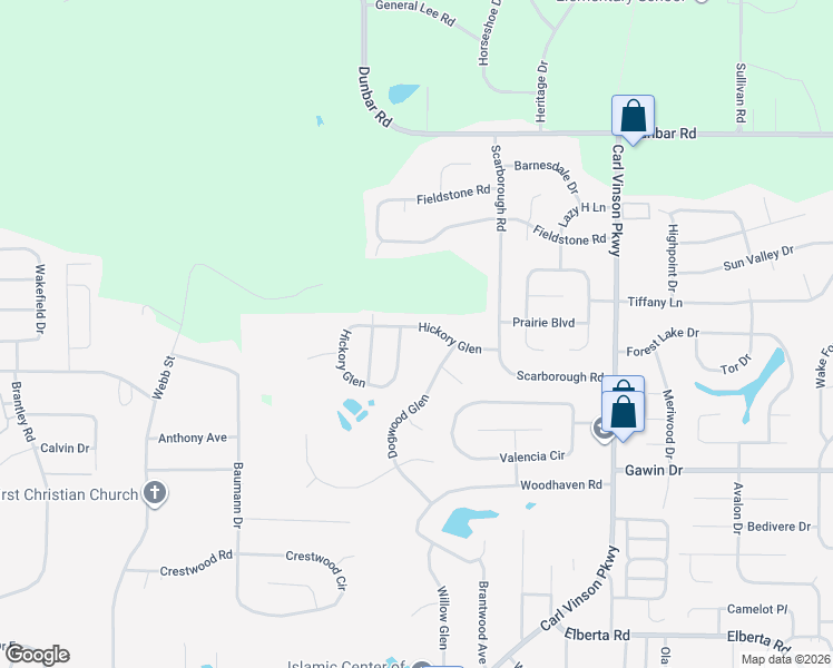 map of restaurants, bars, coffee shops, grocery stores, and more near 207 Hickory Glen in Centerville