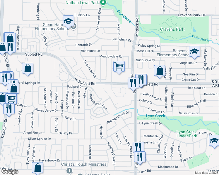 map of restaurants, bars, coffee shops, grocery stores, and more near 800 West Sublett Road in Arlington