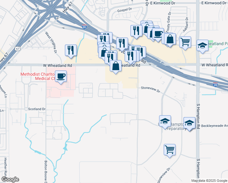 map of restaurants, bars, coffee shops, grocery stores, and more near 8609 Old Hickory Trail in Dallas