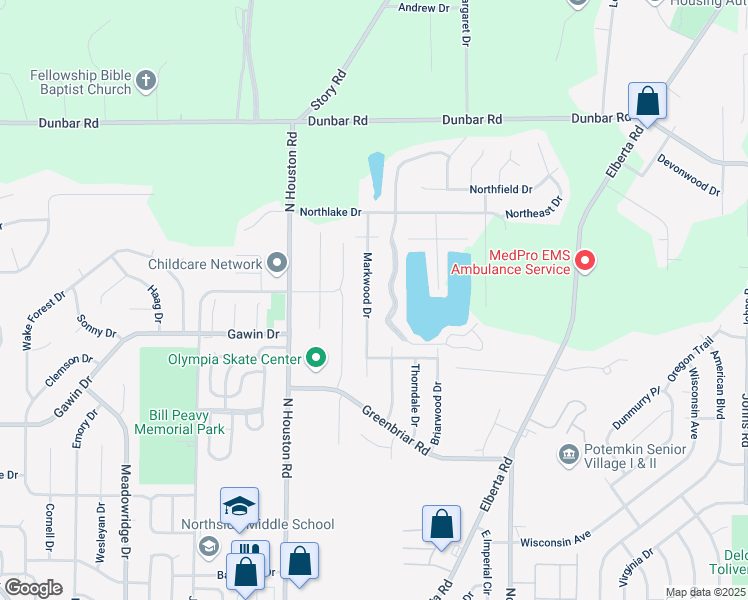 map of restaurants, bars, coffee shops, grocery stores, and more near 214 Markwood Drive in Warner Robins