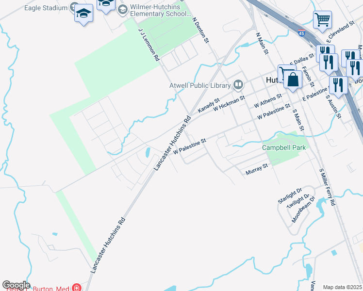 map of restaurants, bars, coffee shops, grocery stores, and more near 731 West Palestine Street in Hutchins