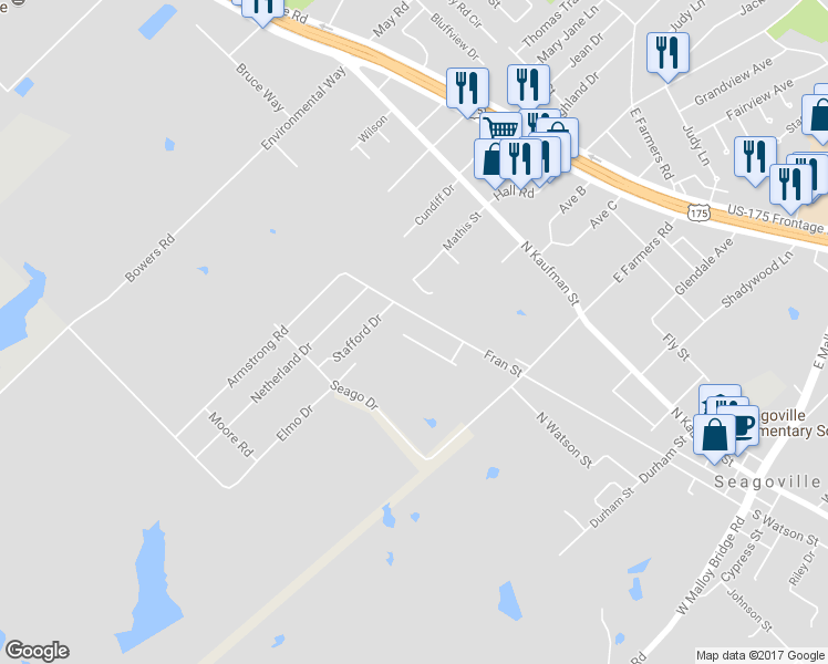 map of restaurants, bars, coffee shops, grocery stores, and more near 21 Allie Renea Lane in Seagoville