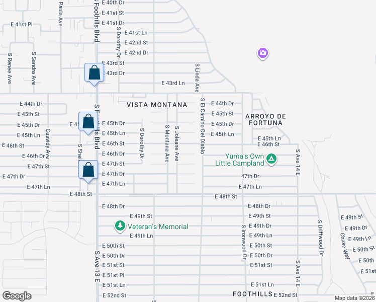 map of restaurants, bars, coffee shops, grocery stores, and more near 13468 East 46th Drive in Yuma
