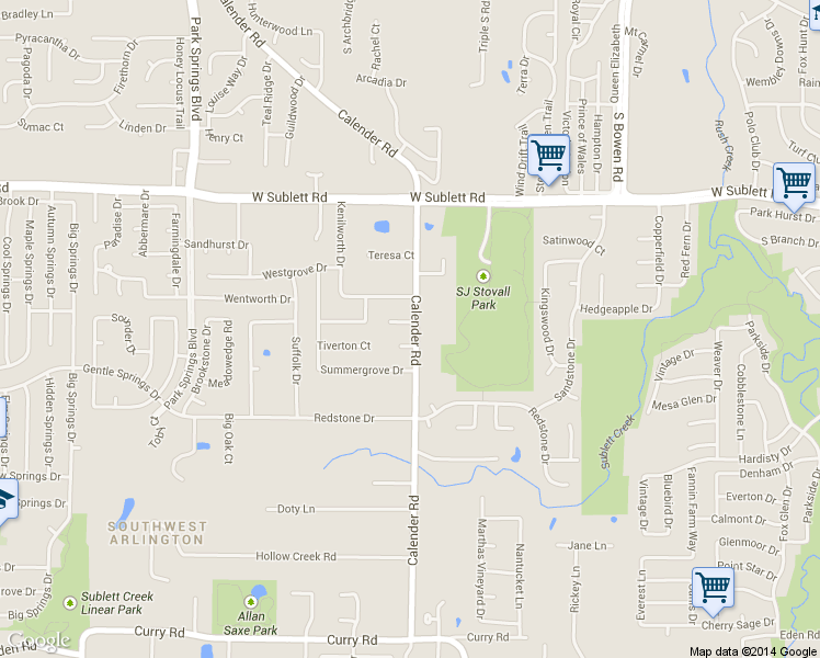 map of restaurants, bars, coffee shops, grocery stores, and more near 3200 Calender Park Court in Arlington
