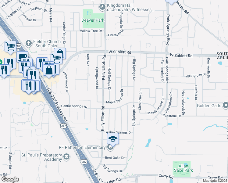 map of restaurants, bars, coffee shops, grocery stores, and more near 6218 Cool Springs Drive in Arlington