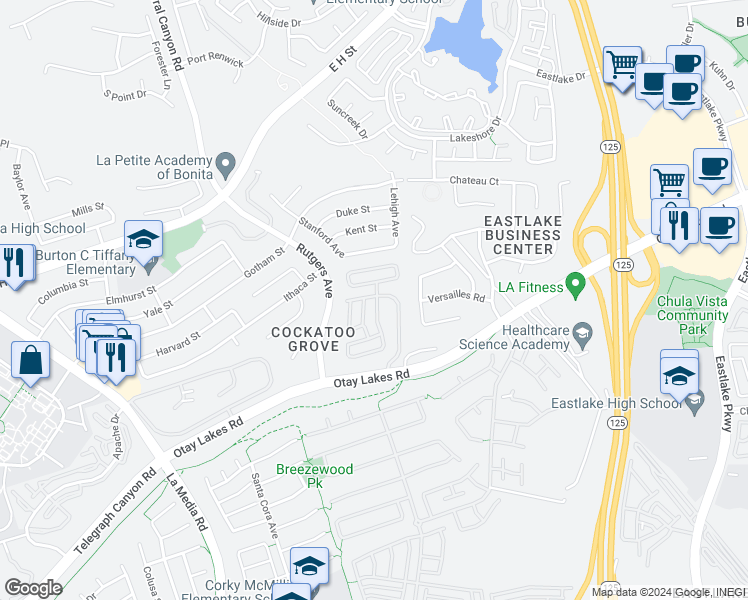 map of restaurants, bars, coffee shops, grocery stores, and more near 1925 Otay Lakes Road in Chula Vista