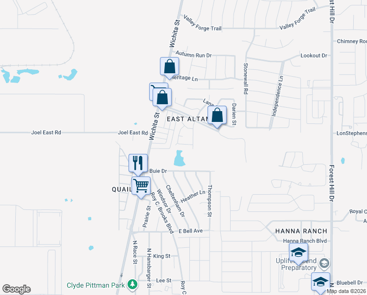 map of restaurants, bars, coffee shops, grocery stores, and more near 7566 Marlinda Circle in Fort Worth