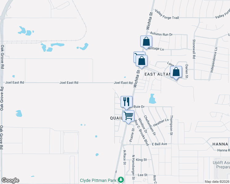 map of restaurants, bars, coffee shops, grocery stores, and more near 57 Daymist Drive in Fort Worth