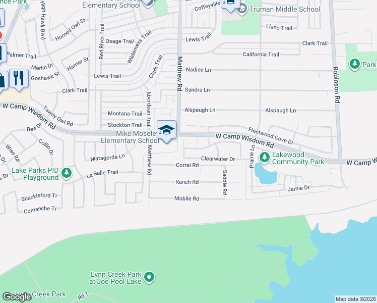 map of restaurants, bars, coffee shops, grocery stores, and more near 1351 Lake Forest Drive in Grand Prairie