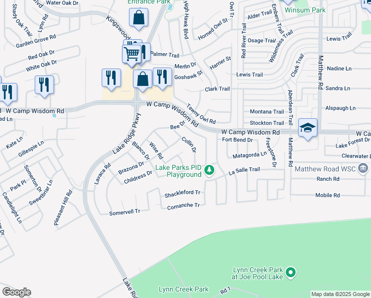 map of restaurants, bars, coffee shops, grocery stores, and more near 5303 Hockley Drive in Grand Prairie