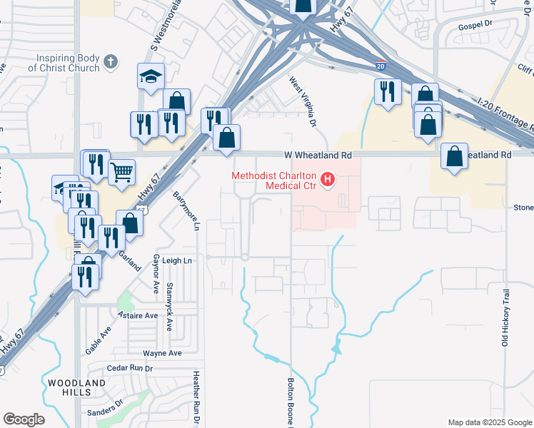 map of restaurants, bars, coffee shops, grocery stores, and more near 940 York Drive in DeSoto