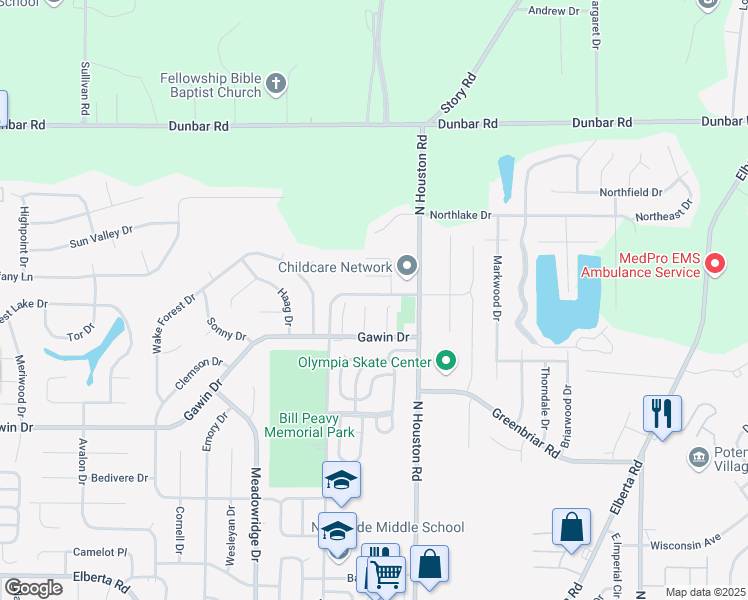 map of restaurants, bars, coffee shops, grocery stores, and more near 114 Emerald Court in Warner Robins