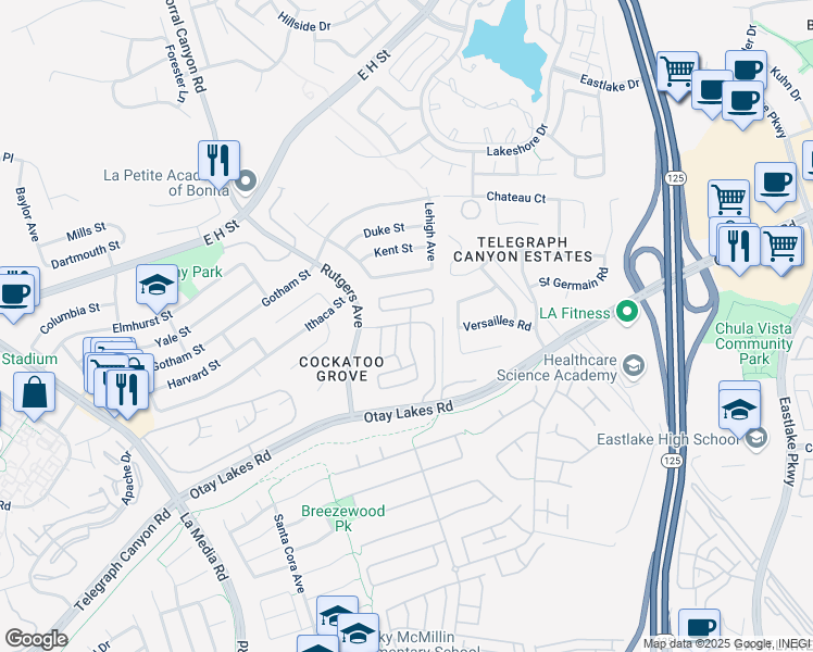map of restaurants, bars, coffee shops, grocery stores, and more near 1925 Otay Lakes Road in Chula Vista