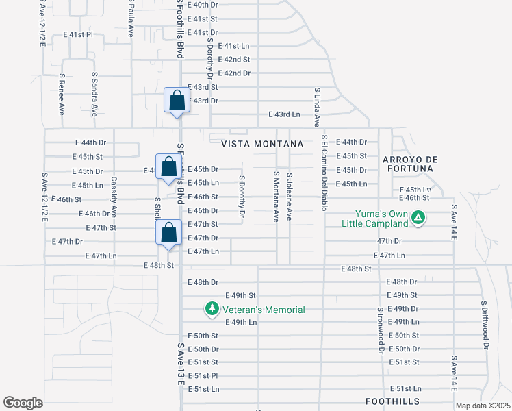 map of restaurants, bars, coffee shops, grocery stores, and more near 13312 East 46th Drive in Yuma