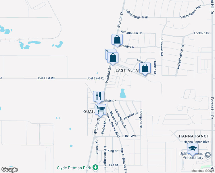 map of restaurants, bars, coffee shops, grocery stores, and more near 7545 Tiffany Meadows Lane in Fort Worth