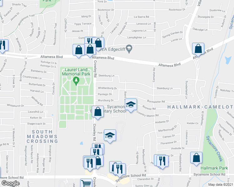 map of restaurants, bars, coffee shops, grocery stores, and more near 1708 Wurzburg Drive in Fort Worth