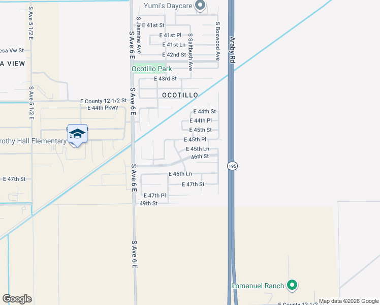 map of restaurants, bars, coffee shops, grocery stores, and more near 6289 East 45th Lane in Yuma