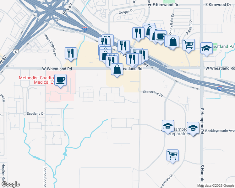 map of restaurants, bars, coffee shops, grocery stores, and more near 8609 Old Hickory Trail in Dallas