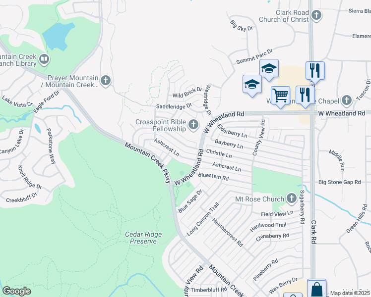 map of restaurants, bars, coffee shops, grocery stores, and more near 7522 Christie Lane in Dallas
