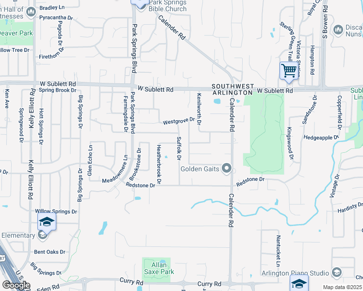 map of restaurants, bars, coffee shops, grocery stores, and more near 6209 Suffolk Drive in Arlington