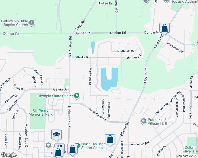 map of restaurants, bars, coffee shops, grocery stores, and more near 214 Markwood Drive in Warner Robins