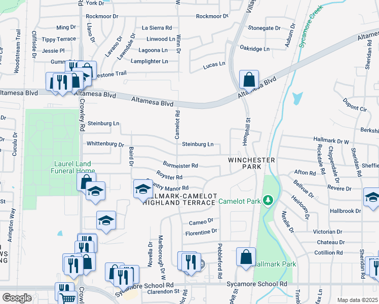 map of restaurants, bars, coffee shops, grocery stores, and more near 1324 Whittenburg Drive in Fort Worth