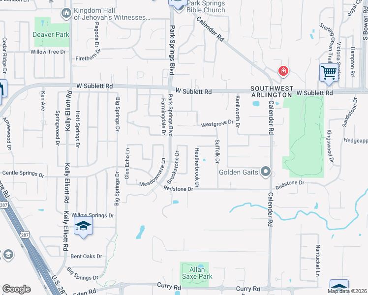 map of restaurants, bars, coffee shops, grocery stores, and more near 6204 Meadowedge Road in Arlington
