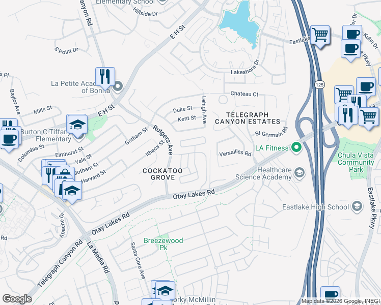 map of restaurants, bars, coffee shops, grocery stores, and more near 1925 Otay Lakes Road in Chula Vista