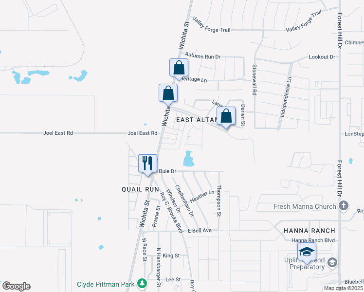map of restaurants, bars, coffee shops, grocery stores, and more near 7536 Marlinda Circle in Fort Worth