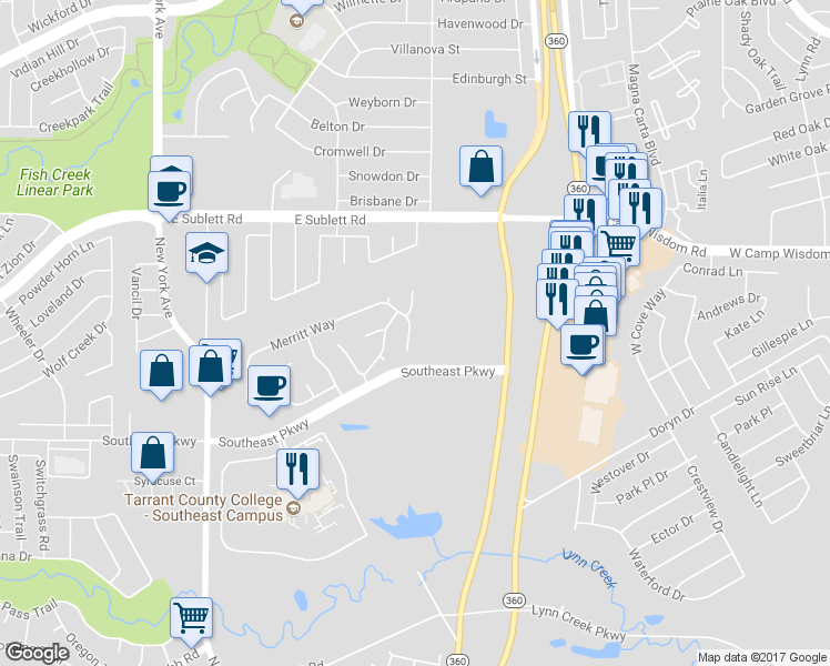 map of restaurants, bars, coffee shops, grocery stores, and more near 6309 Merritt Way Court in Arlington