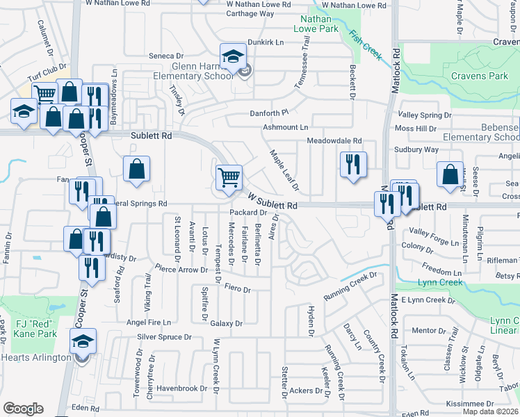 map of restaurants, bars, coffee shops, grocery stores, and more near 909 Packard Drive in Arlington
