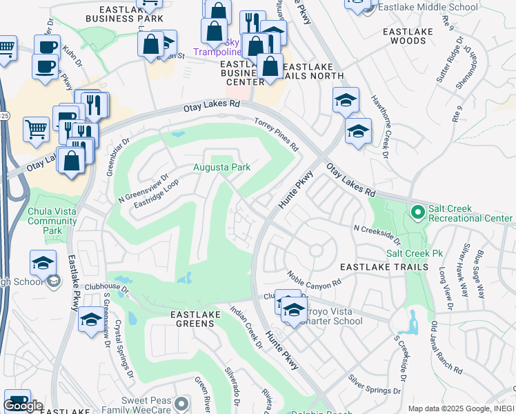 map of restaurants, bars, coffee shops, grocery stores, and more near 2505 Whispering Palms Loop in Chula Vista