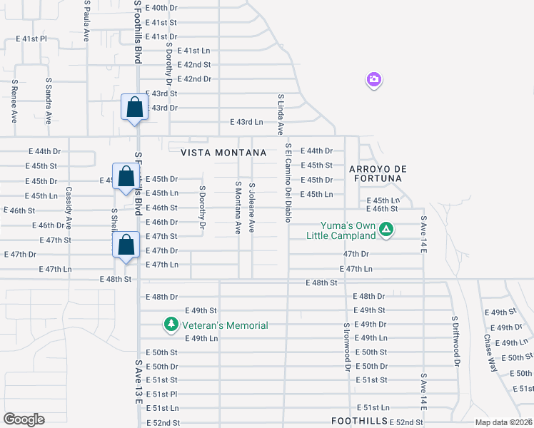 map of restaurants, bars, coffee shops, grocery stores, and more near 13468 East 46th Drive in Yuma