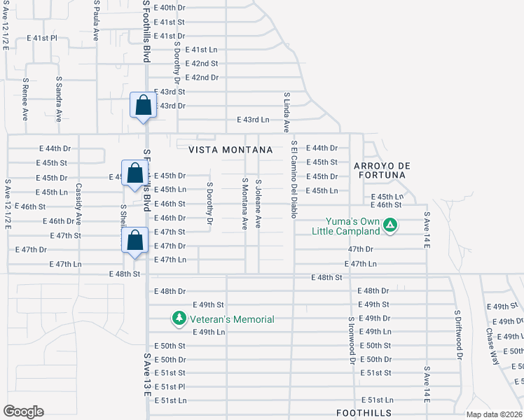 map of restaurants, bars, coffee shops, grocery stores, and more near 12677 South Montana Avenue in Yuma