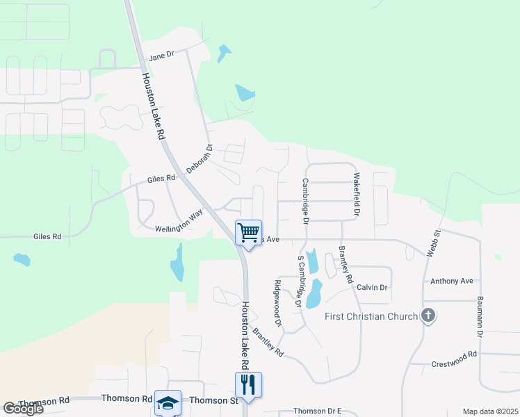 map of restaurants, bars, coffee shops, grocery stores, and more near 109 Surrey Drive in Warner Robins