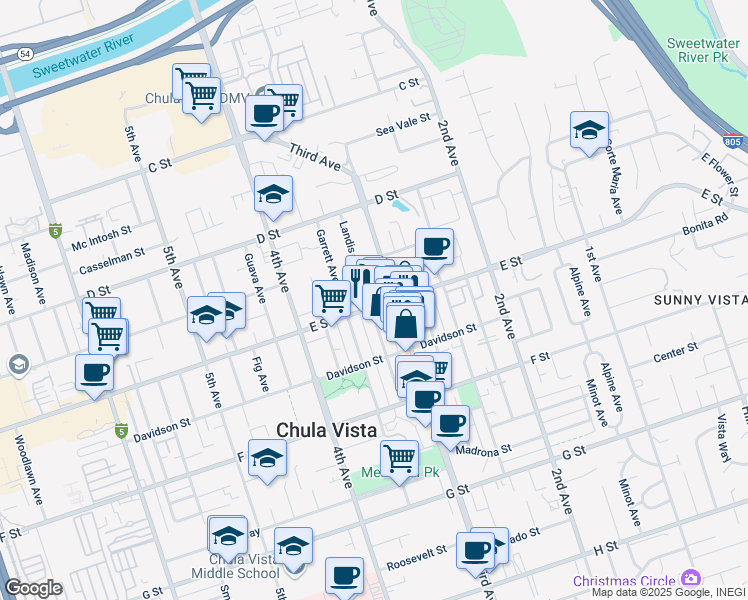map of restaurants, bars, coffee shops, grocery stores, and more near 331 County Highway S17 in Chula Vista
