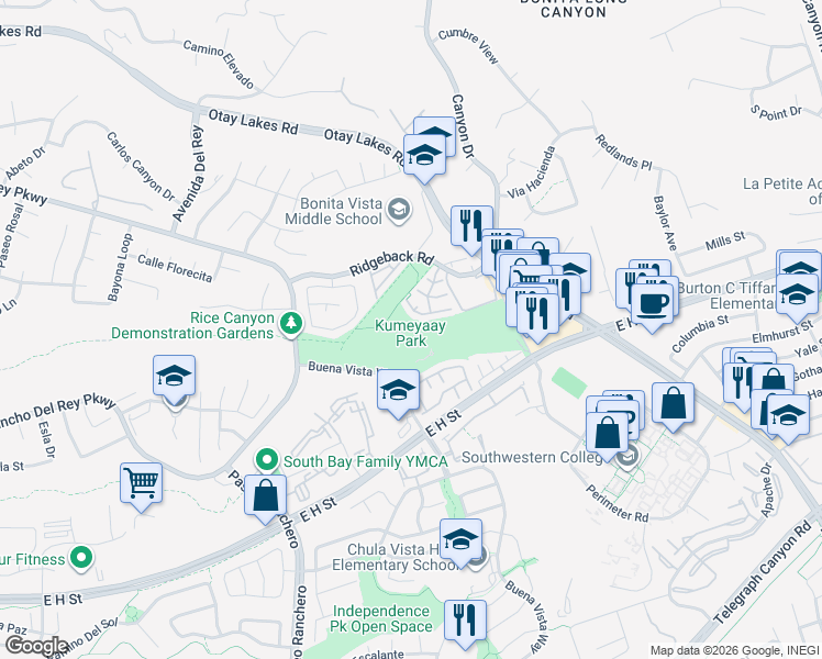 map of restaurants, bars, coffee shops, grocery stores, and more near 700 Buena Vista Way in Chula Vista