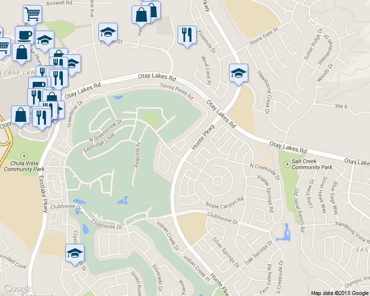 map of restaurants, bars, coffee shops, grocery stores, and more near 2535 Secret Canyon Place in Chula Vista