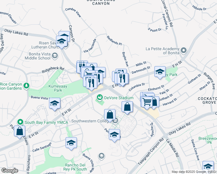 map of restaurants, bars, coffee shops, grocery stores, and more near 790 Otay Lakes Rd in Chula Vista