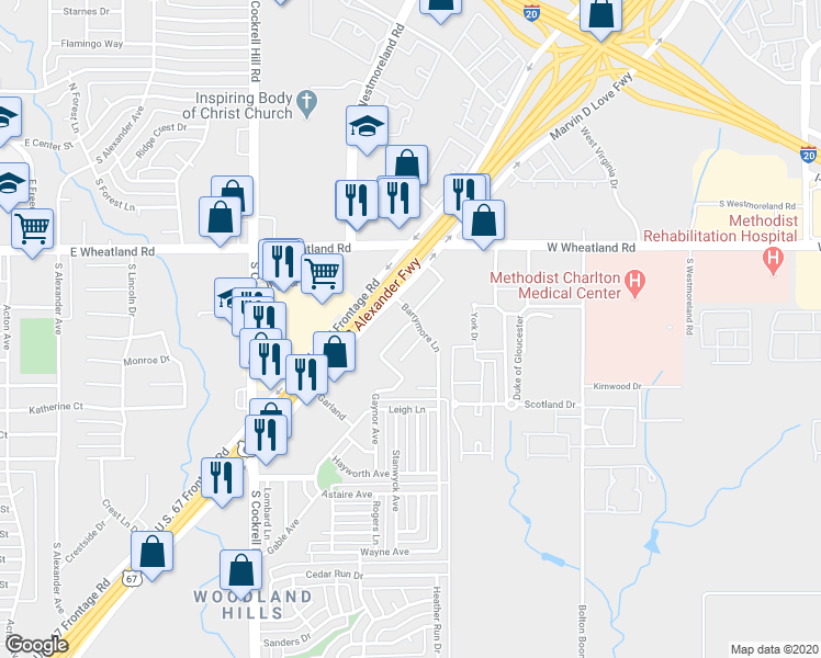 map of restaurants, bars, coffee shops, grocery stores, and more near 907 Hitchcock Circle in Duncanville