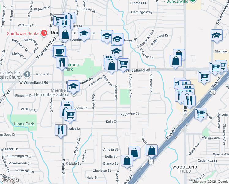 map of restaurants, bars, coffee shops, grocery stores, and more near 434 Lou Avenue in Duncanville