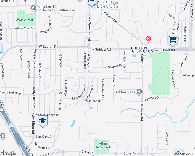 map of restaurants, bars, coffee shops, grocery stores, and more near 6204 Meadowedge Road in Arlington