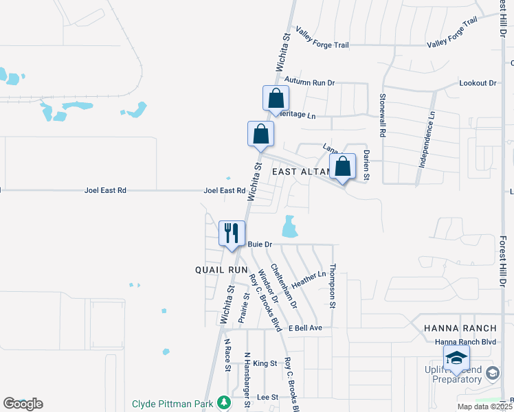 map of restaurants, bars, coffee shops, grocery stores, and more near 7545 Tiffany Meadows Lane in Fort Worth