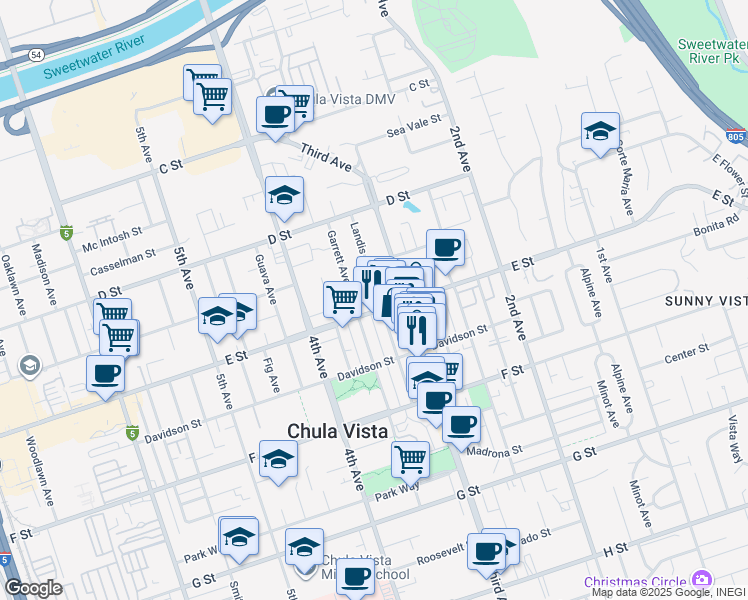 map of restaurants, bars, coffee shops, grocery stores, and more near 331 County Highway S17 in Chula Vista