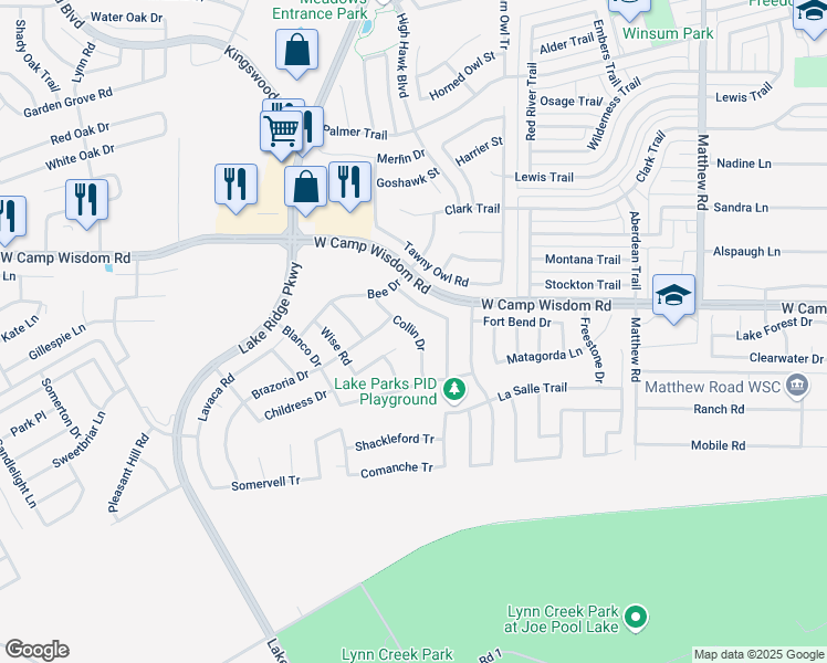 map of restaurants, bars, coffee shops, grocery stores, and more near 5303 Hockley Drive in Grand Prairie