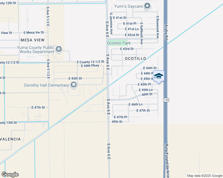 map of restaurants, bars, coffee shops, grocery stores, and more near 4572 South Jasmine Avenue in Yuma
