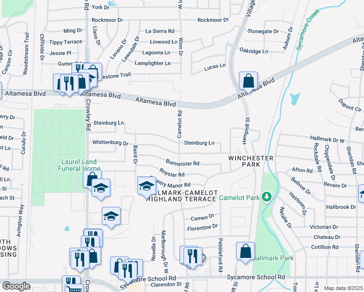 map of restaurants, bars, coffee shops, grocery stores, and more near 1324 Whittenburg Drive in Fort Worth