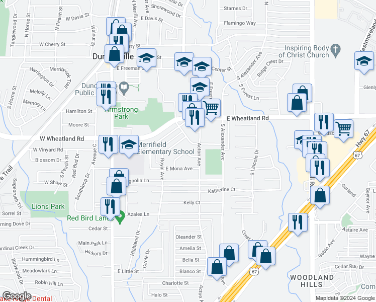 map of restaurants, bars, coffee shops, grocery stores, and more near 443 Lou Avenue in Duncanville