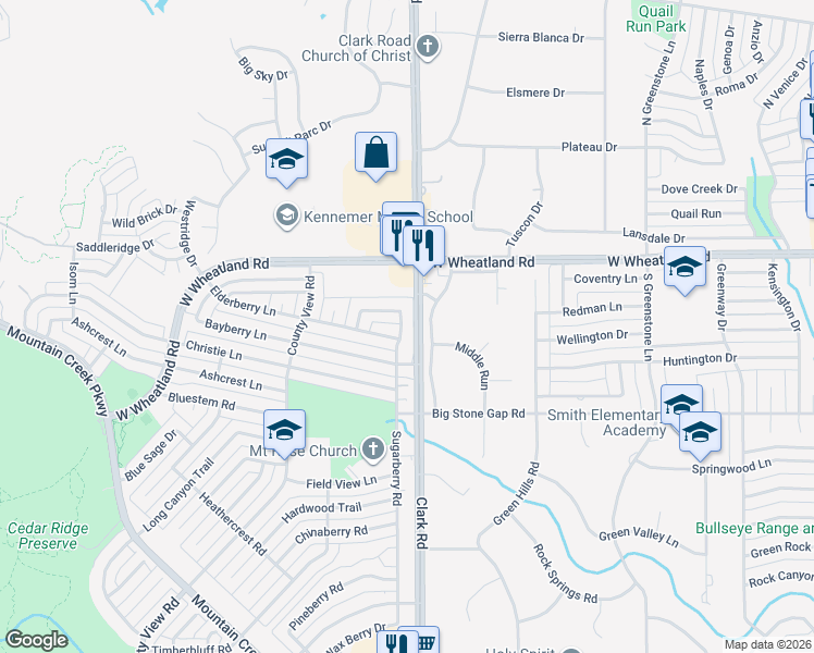 map of restaurants, bars, coffee shops, grocery stores, and more near 8604 Sugarberry Road in Dallas