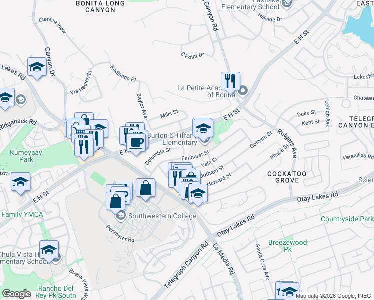map of restaurants, bars, coffee shops, grocery stores, and more near 861 Auburn Avenue in Chula Vista